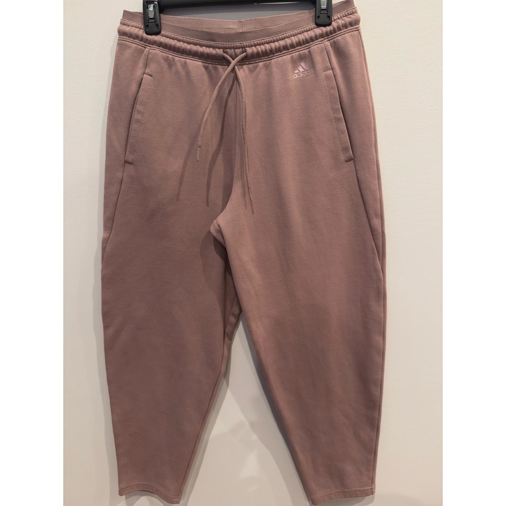 Adidas Womens Fleece Joggers Mauve Pink Cropped Sweatpants Tapered Leg Small